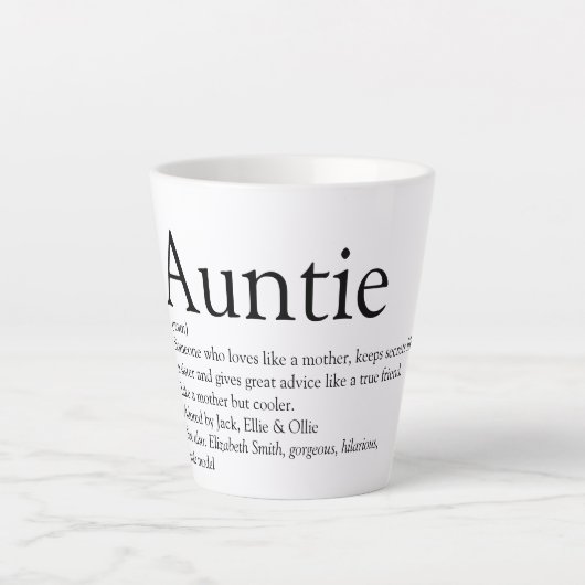 Tasse Latte Meilleure Tante, Tante Définition du monde (Devant)