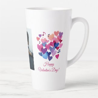 Tasse Latte Mélodie de cœur à l'aquarelle pour la Saint-Valent