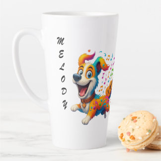 Tasse Latte Melody Mutt" T-Shirt - Whimsical Musical Dog Desig