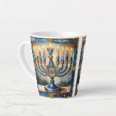 Tasse Latte Menorah de Hanukkah bleue (Angle gauche)