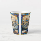 Tasse Latte Menorah de Hanukkah bleue (Devant)