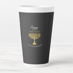 Tasse Latte Ménorah dorée élégante pour un joyeux Hanoukka