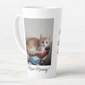 Tasse Latte Meow Matin , photo,texte, texte arrière, remplaçab
