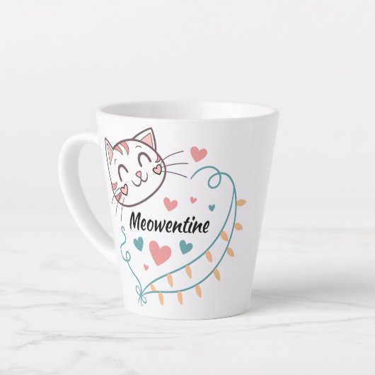 Tasse Latte Meowentine Drinkware Design pour Amoureux de les c (Angle gauche)