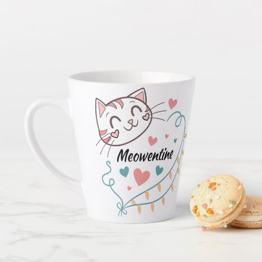 Tasse Latte Meowentine Drinkware Design pour Amoureux de les c (En situation)