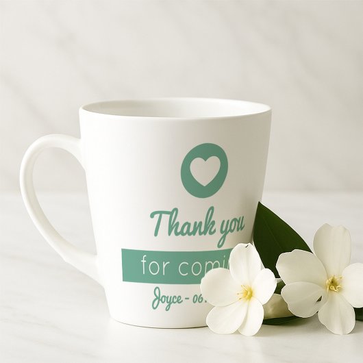 Tasse Latte Merci pour l'arrivée de Mint Green Heart Event