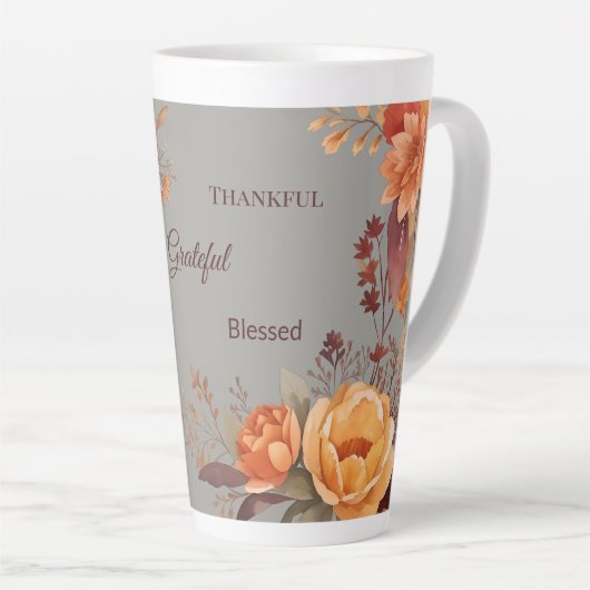 Tasse Latte Merci reconnaissant béni Floral Thanksgiving (Angle droit)