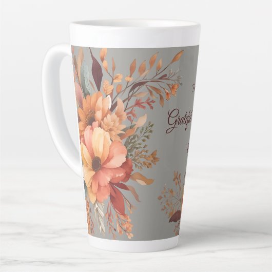 Tasse Latte Merci reconnaissant béni Floral Thanksgiving (Angle gauche)