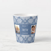 Tasse Latte Mère bleu denim dentelle collage photo (Devant)