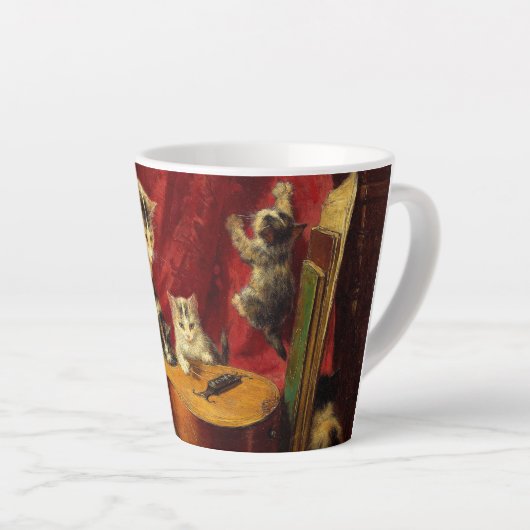 Tasse Latte Mère Chat et chatons Jouer avec la guitare (Angle droit)