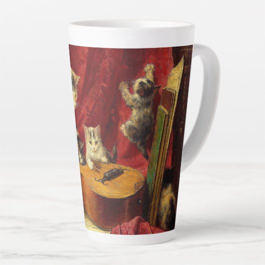 Tasse Latte Mère Chat et chatons Jouer avec la guitare (Angle droit)