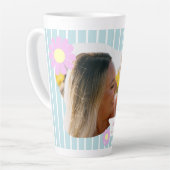 Tasse Latte Mère Love Stripes Daisy Floral Photo Bleu (Angle gauche)