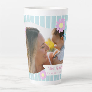 Tasse Latte Mère Love Stripes Daisy Floral Photo Bleu