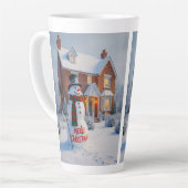 TASSE LATTE MERRY CHRISTMAS BIG SNOWMAN WINTER SCENE (Angle gauche)