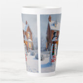 TASSE LATTE MERRY CHRISTMAS BIG SNOWMAN WINTER SCENE (Devant)