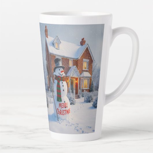 TASSE LATTE MERRY CHRISTMAS BIG SNOWMAN WINTER SCENE (Droite)