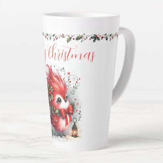 Tasse Latte Merry Christmas Script with Whimsical Holiday Bird (Angle droit)