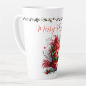 Tasse Latte Merry Christmas Script with Whimsical Holiday Bird (Angle gauche)