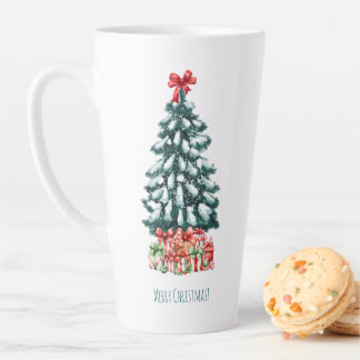 Tasse Latte Merry Christmas Snowy Pine Tree