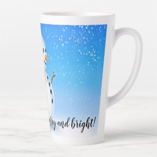 Tasse Latte Merry et brillant bonhomme de neige jolis avec cie