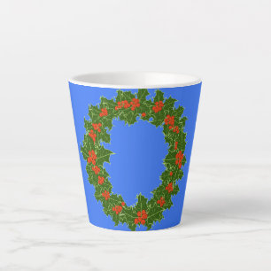 Tasse Latte Merry Red Berry & Holly Wreath pour Noël