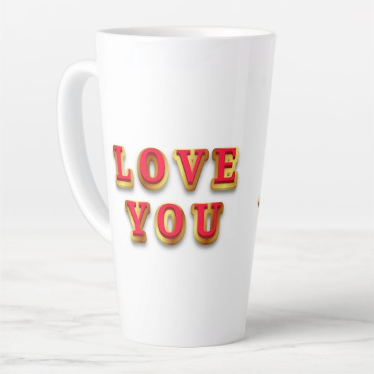 Tasse Latte Message Je t'aime avec texte en or (Angle gauche)