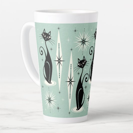 Tasse Latte Mi-siècle Meow Retro Atomic Cats (chats atomiques (Angle gauche)