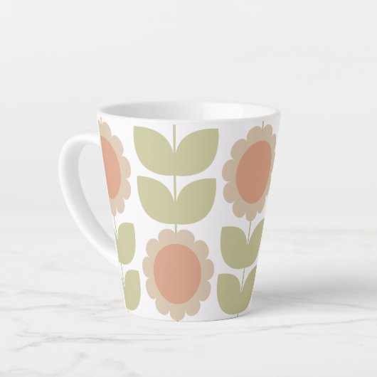 Tasse Latte Mid-Century Pastel Pink Retro Floral Pattern (Angle gauche)