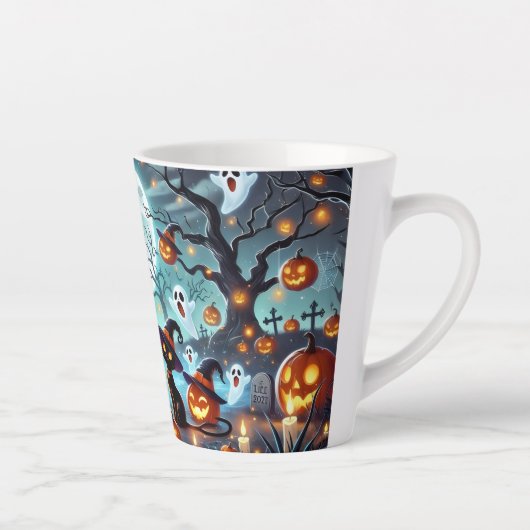 Tasse Latte Midnight Magic: Black Cats & Pumpkins Halloween (Droite)