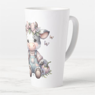 Tasse Latte Mignon bébé vache pastel en salopette avec des fle
