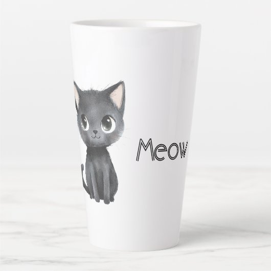 Tasse Latte Mignon Chat Noir Miaou (Devant)