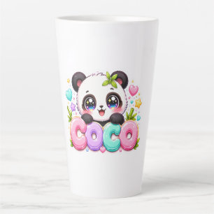 Tasse Latte Mignon Kawaii Coco Panda Nom Pastel Rose Étincelan