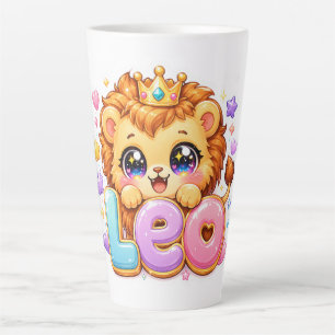 Tasse Latte Mignon Kawaii Leo Lion Nom Couronne Rose Pastel Ét