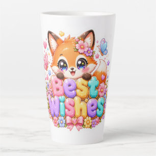 Tasse Latte Mignon Kawaii Meilleurs Vœux Renard Nom Pastel Ros