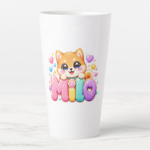 Tasse Latte Mignon Kawaii Milo Nom de Chien Rose Pastel Paille