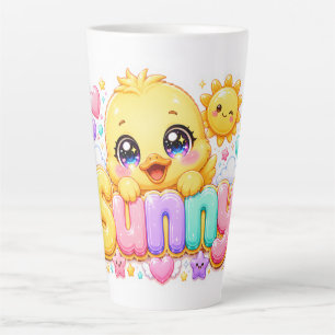 Tasse Latte Mignon Kawaii Sunny Chick Nom Pastel Rose Pailleté
