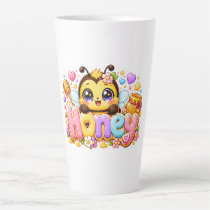 Tasse Latte Mignonne Abeille Miel Nom Pastel Rose Étincelant B