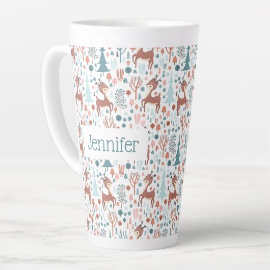 Tasse Latte Mignonne cerf en Forêt Whimsical Noël Motif (Angle gauche)