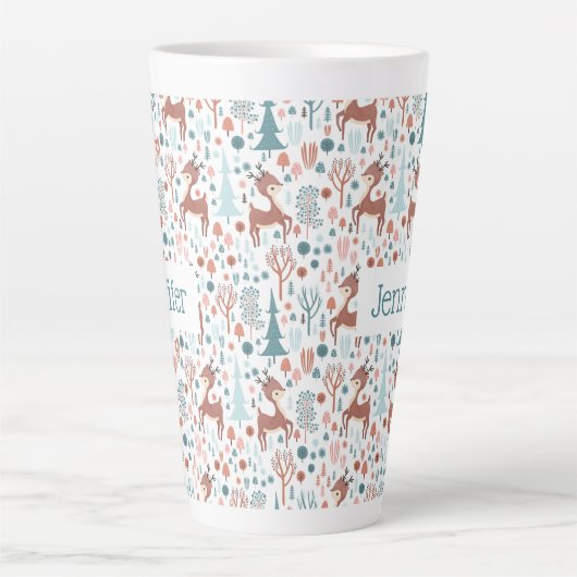 Tasse Latte Mignonne cerf en Forêt Whimsical Noël Motif (Devant)