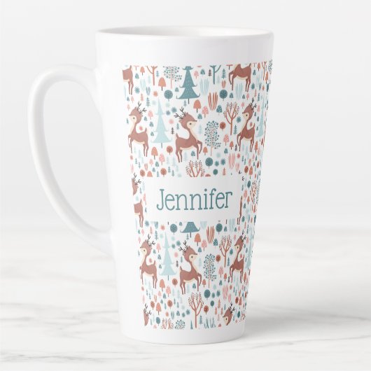 Tasse Latte Mignonne cerf en Forêt Whimsical Noël Motif (Gauche)