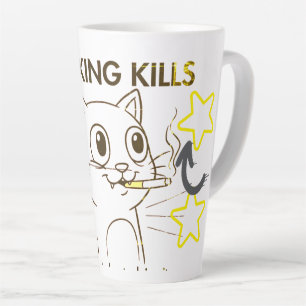 Tasse Latte Mignonne Chat - Fumer tue Drôle Conception Anti-Fu