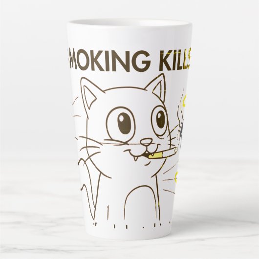Tasse Latte Mignonne Chat - Fumer tue Drôle Conception Anti-Fu (Devant)