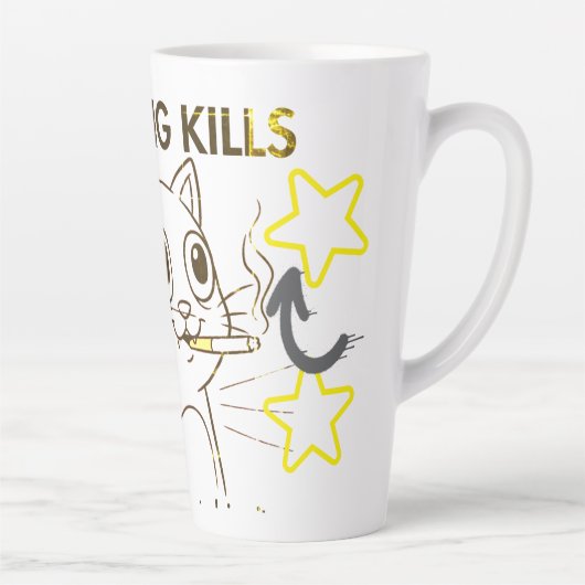 Tasse Latte Mignonne Chat - Fumer tue Drôle Conception Anti-Fu (Droite)