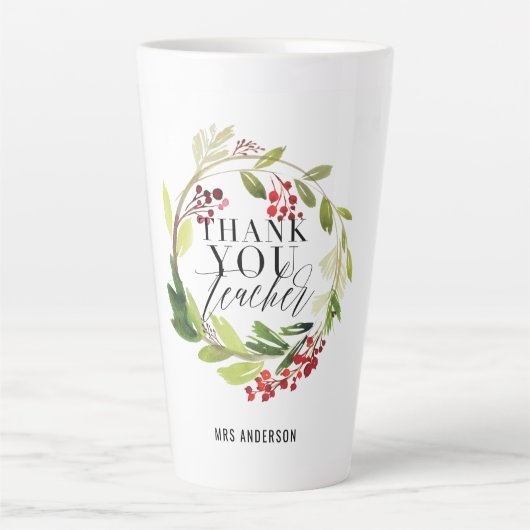 Tasse Latte mignonne couronnes florales professeur élégant (Devant)