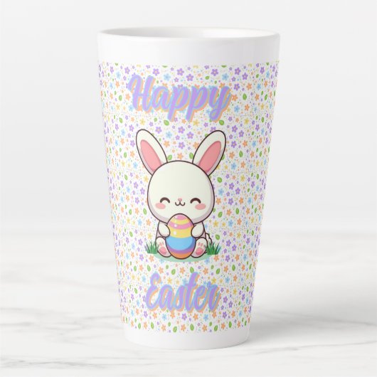 Tasse Latte Mignonne lapin de printemps/Pâques avec oeuf (Devant)