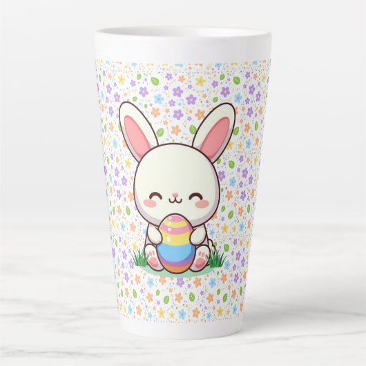 Tasse Latte Mignonne lapin de printemps/Pâques avec oeuf (Devant)