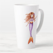 Tasse Latte Mignonne sirène avec Cheveux rouge pourpre orange  (Angle droit)