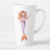 Tasse Latte Mignonne sirène avec Cheveux rouge pourpre orange  (Droite)
