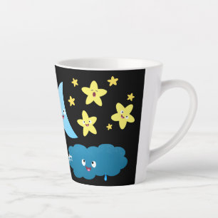 Tasse Latte Mignons étoiles chantant, lune et bande dessinée d