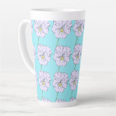 Tasse Latte Mikitiez bleu minuscule motif de fleurs blanches (Angle gauche)